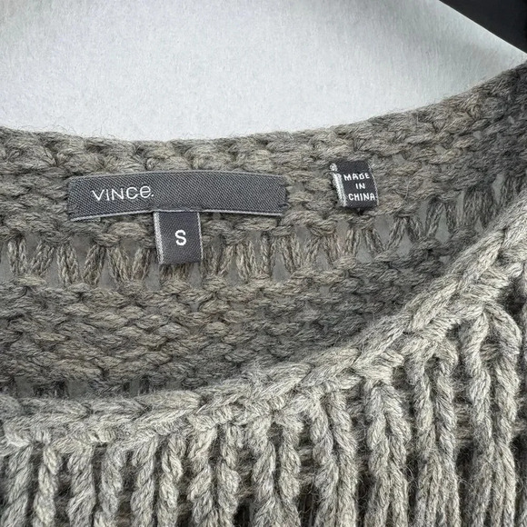 Vince Women’s Small Grey/Greige Wool Blend Mesh Open Knit Long Sleeve Sweater - Picture 5 of 6